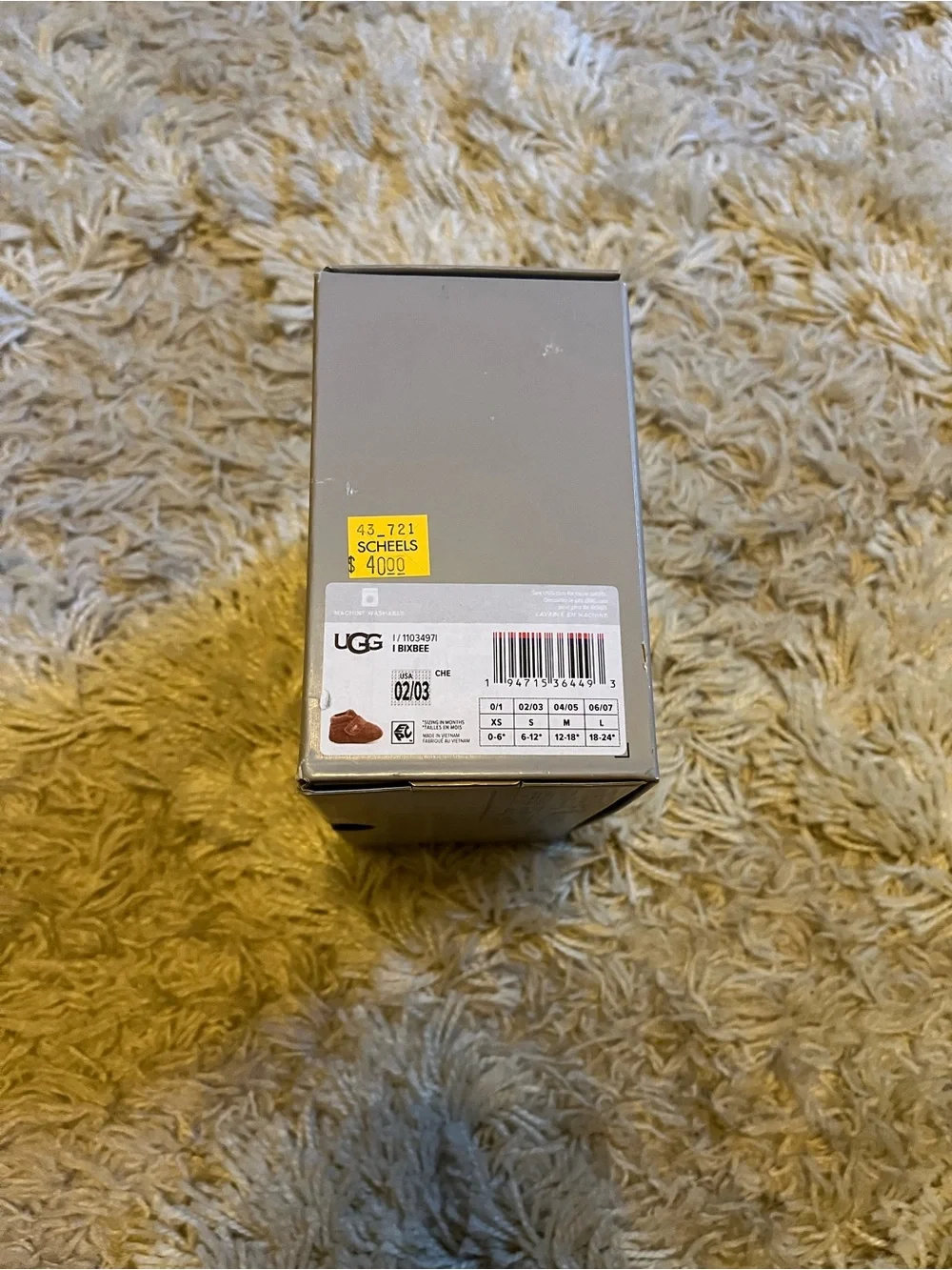 UGG Chestnut Plush Baby Slippers with Hook Strap